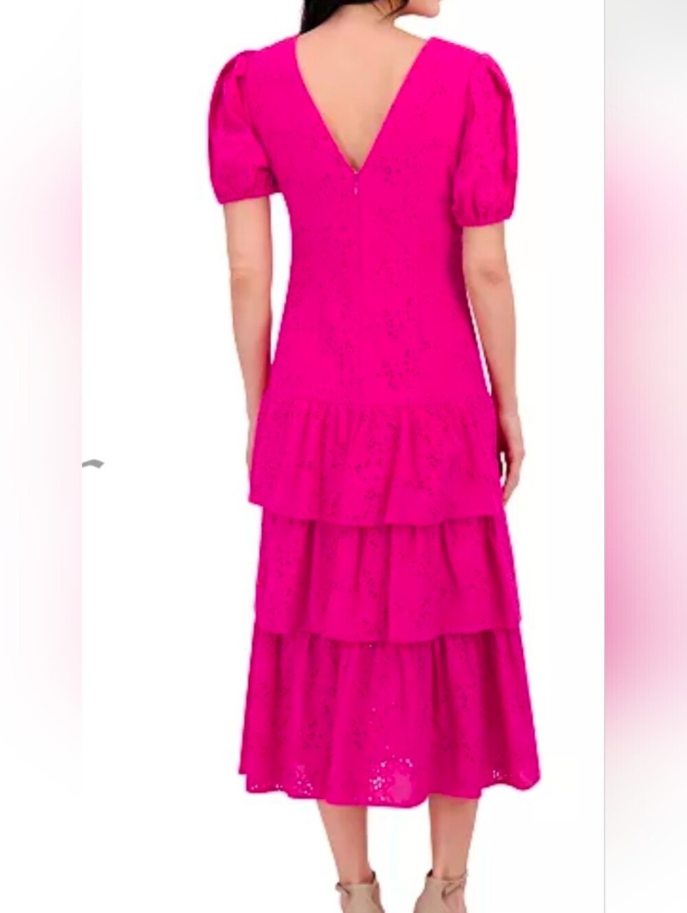 Kensie Hot Pink Women's Emboridered Layered Puff-Sleeve - Picture 5 of 7